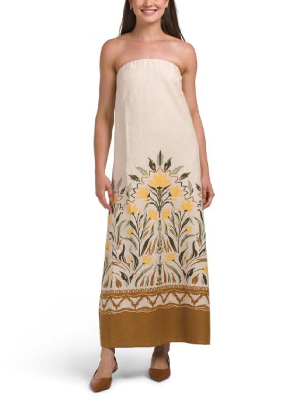 MAGASCHONI Linen Blend Printed Maxi Tube Dress